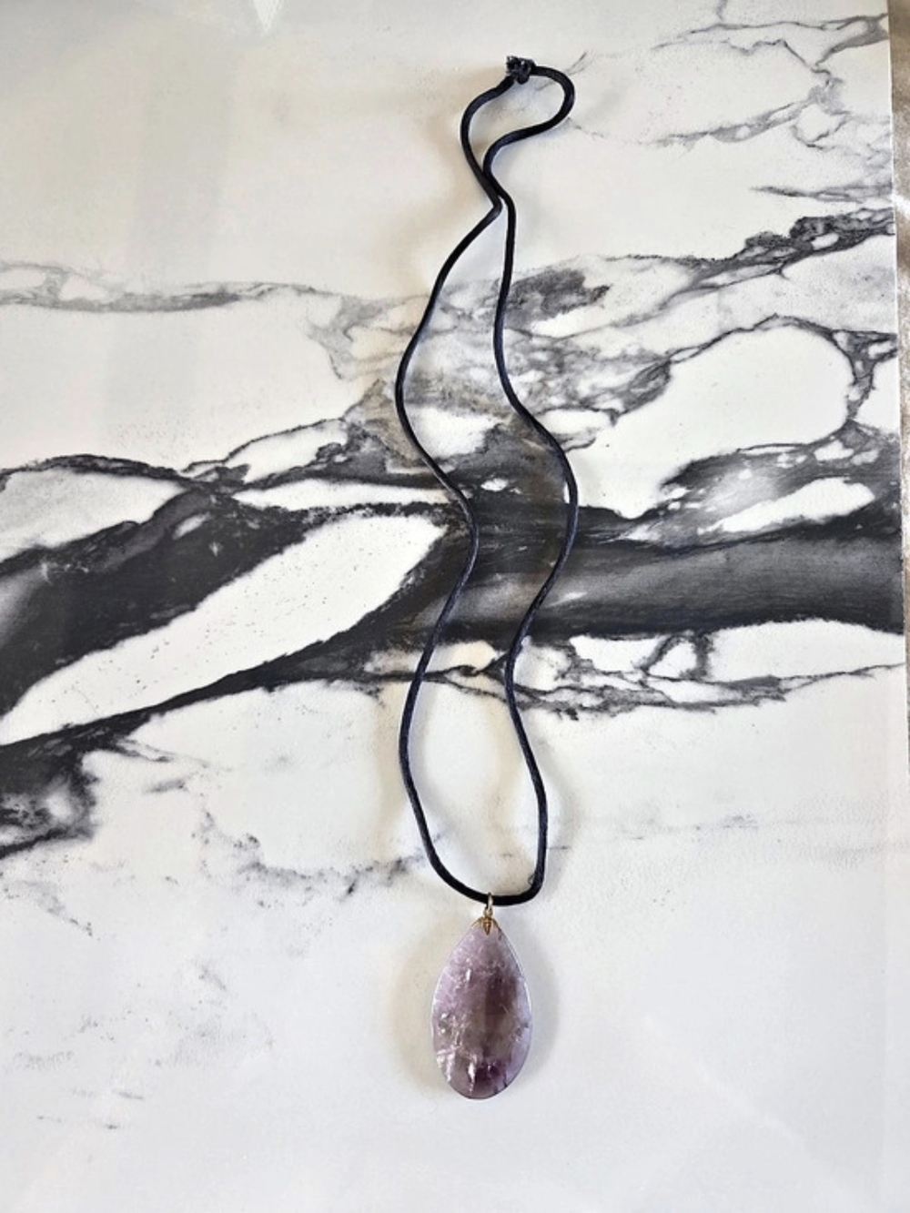 Teardrop Pendant Necklace Gold-Tone Leaf Bail Silk Cord